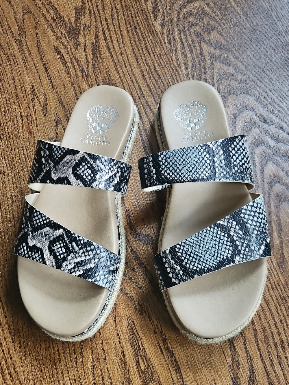 Vince Camuto Tan Snake-Print Slide Mules